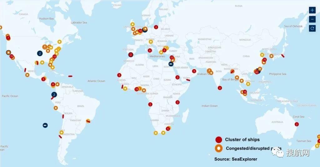 班輪擁堵蔓延全球，101個港口報告堵塞，304艘船排隊等候泊位