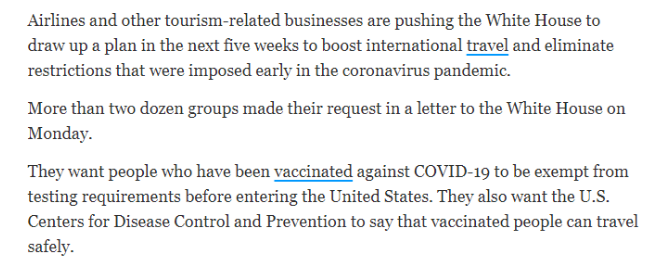 重磅！美中兩國或于5月1日解除旅行限制、疫苗護照互認(rèn)不用隔離 