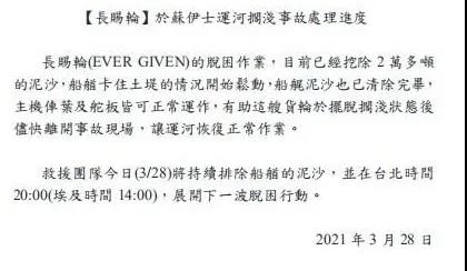 最新重大進(jìn)展！“長賜”輪成功浮起，運(yùn)河方面正考慮對受影響船舶提供費(fèi)用折扣
