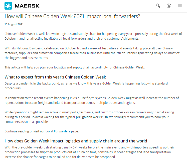 黃金周！馬士基建議盡快預(yù)訂集裝箱！多家船公司開(kāi)始征收上調(diào)多項(xiàng)附加費(fèi)