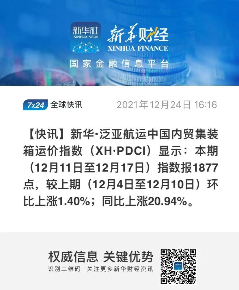 【內(nèi)貿(mào)】最新新華·泛亞航運(yùn)中國內(nèi)貿(mào)集裝箱運(yùn)價指數(shù)