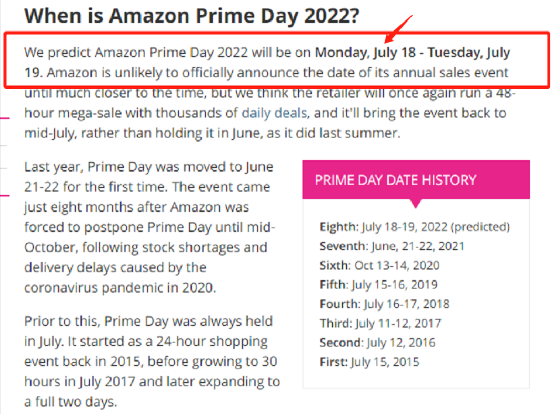 亞馬遜美國站：2022Prime Day提報和入倉時間公布！
