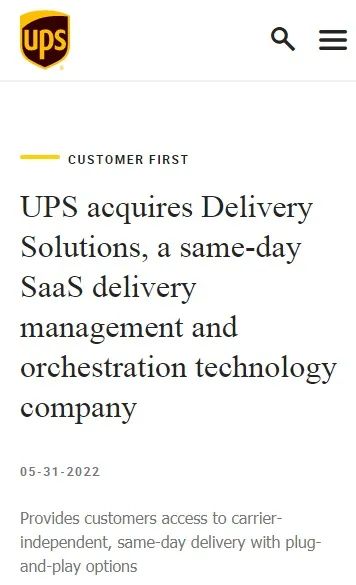 加強(qiáng)最后一英里交付！UPS收購(gòu)Delivery Solutions