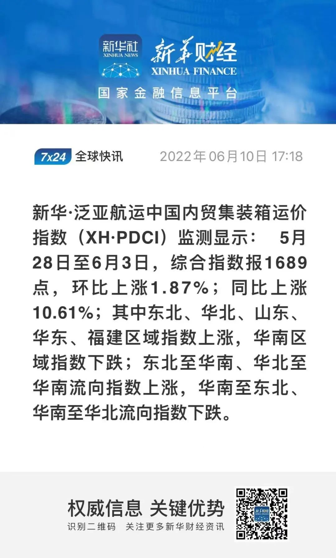 【內(nèi)貿(mào)】最新新華·泛亞航運中國內(nèi)貿(mào)集裝箱運價指數(shù)