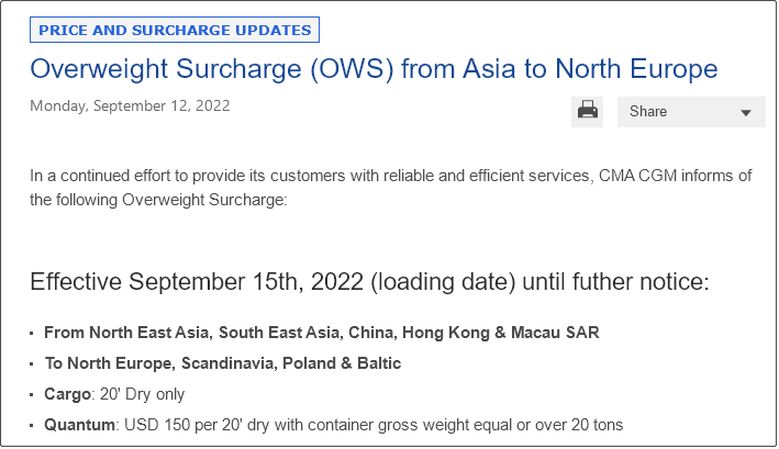 達(dá)飛通知收取亞洲至北歐的超重附加費(fèi)，今日起生效