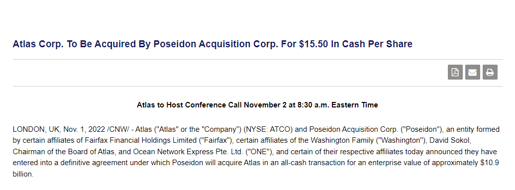 ONE財(cái)團(tuán)收購全球第一大集裝箱船船東母公司！