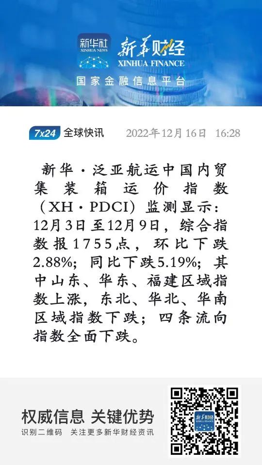 新華·泛亞航運(yùn)中國內(nèi)貿(mào)集裝箱運(yùn)價指數(shù)（XH·PDCI）
