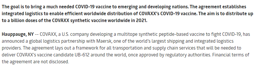 馬士基與美國公司合作，負(fù)責(zé)新冠疫苗全程運輸！